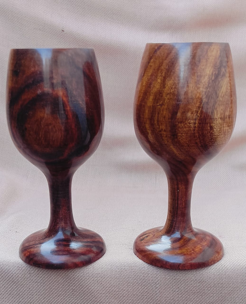 Artisanal Hand-Carved Wooden Wine Goblet Set (Set of 2)