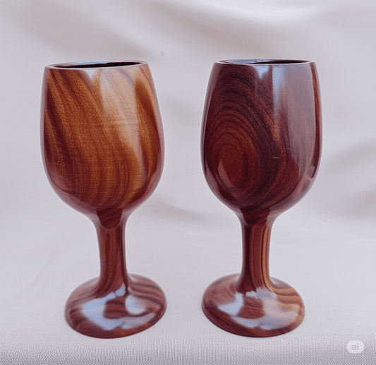 Artisanal Hand-Carved Wooden Wine Goblet Set (Set of 2)