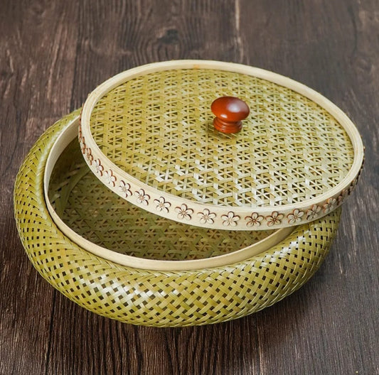 Handwoven Bamboo Serving Basket with Lid