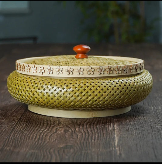 Handwoven Bamboo Serving Basket with Lid