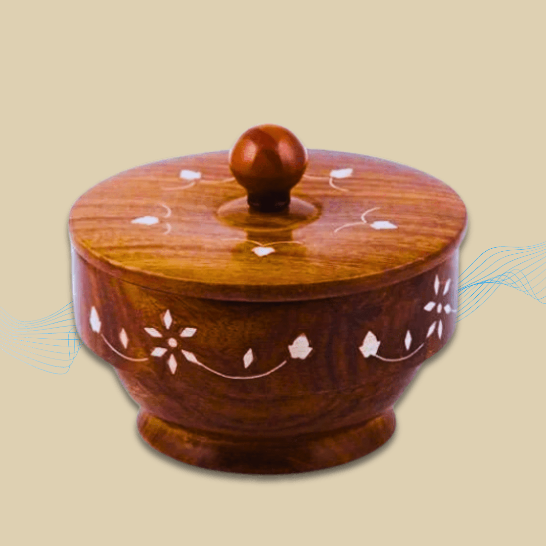 Wooden Bowl with Lid for Tea, Coffee, Sugar, Salt | Multipurpose Storage Container | Freezer Safe (Pack of 1)