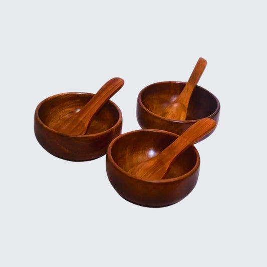 WOODEN MINI BOWLS & SPOON SET COMBO – Handcrafted Elegance for Your Kitchen