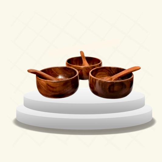WOODEN MINI BOWLS & SPOON SET COMBO – Handcrafted Elegance for Your Kitchen