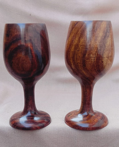 Artisanal Hand-Carved Wooden Wine Goblet Set (Set of 2)